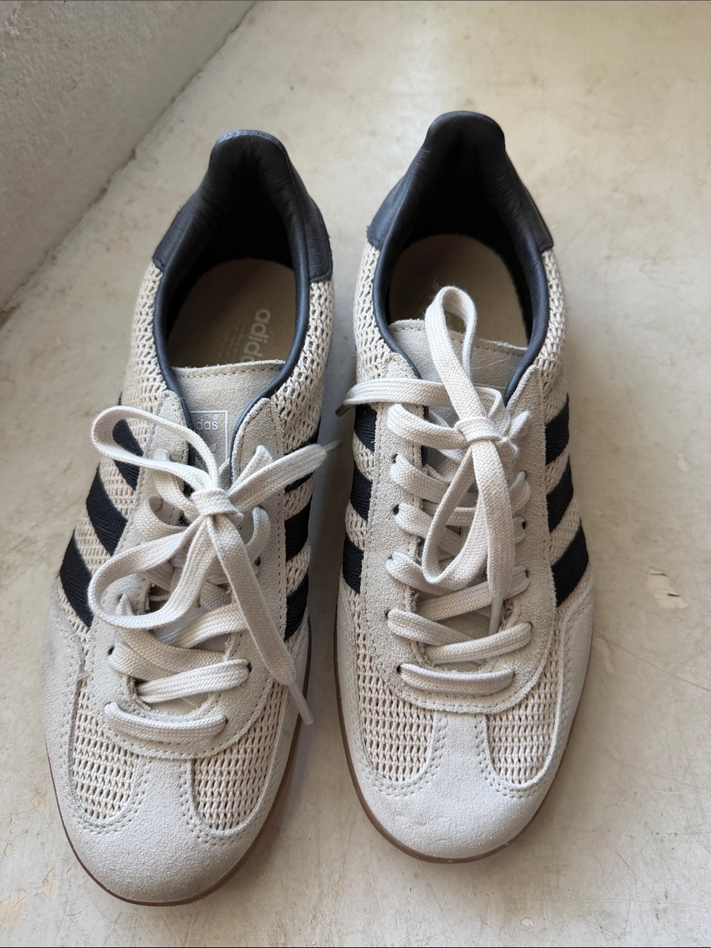 adidas Men’s Cream Sneakers with Black Stripes